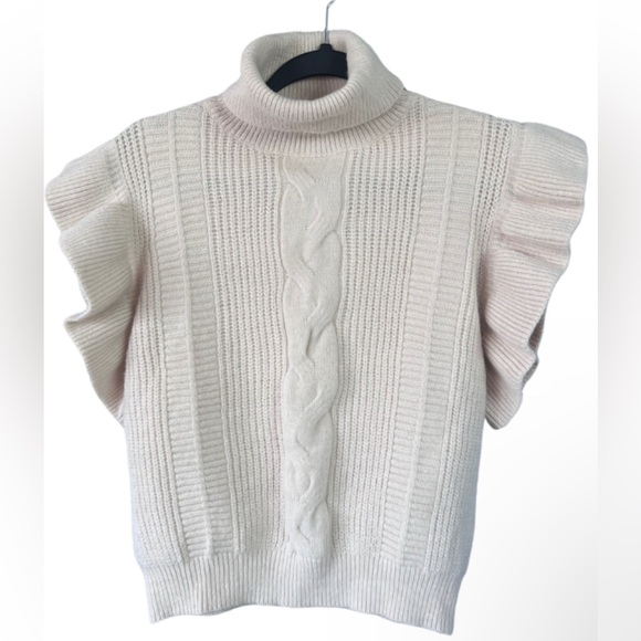 Debut Feminine Fun Natural White Ruffled Cable Knit Sleeveless Sweater Size S/M - Picture 7 of 14